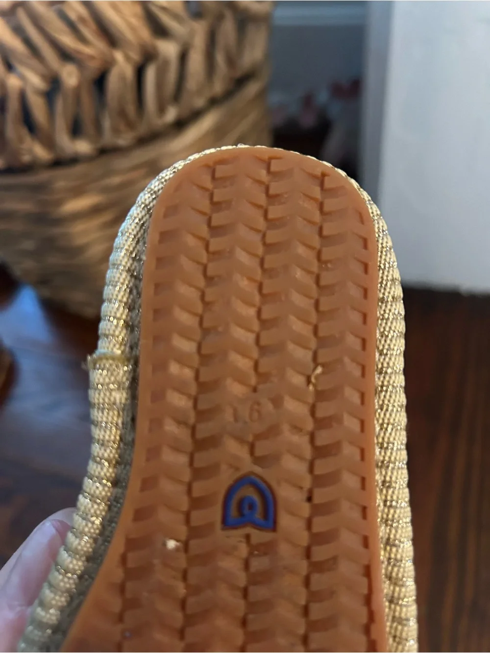Rothy's Cream Knit Mary Jane Shoes with Blue Trim - Kids